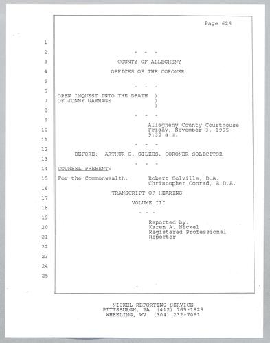 Coroner's Open Inquest into the death of Jonny Gammage, Testimony on November 3, 1995