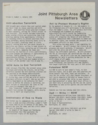 Joint Pittsburgh Area Newsletter, Vol. 8 No. 1-6