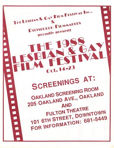 The 1988 Lesbian and Gay Film Festival, Oakland Screening Room and Fulton Theatre