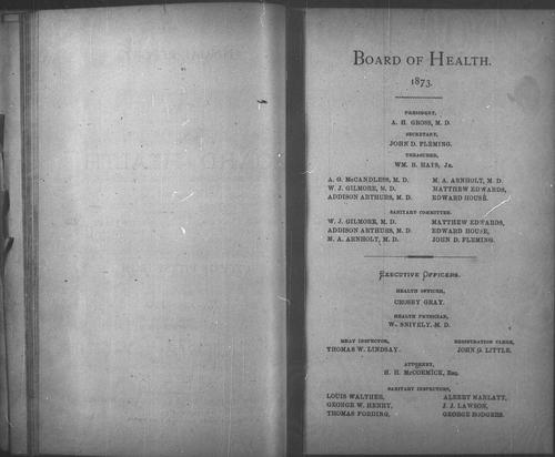 Department of Public Health Annual Report, 1873