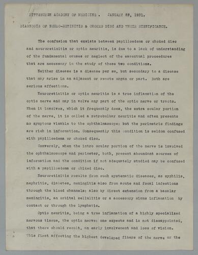 "Diagnosis of Neuro-Retinitis and Choked Disc and Their Significance"