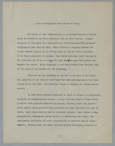 "Acute Osteomyelitis with Report of Cases"
