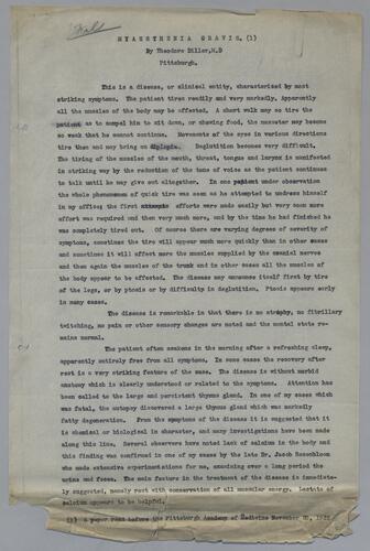 Dr. Theodore Diller, "Myaesthenia Gravis (I)"