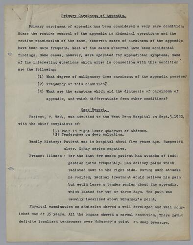 Dr. Clyde Anderson, "Primary Carcinoma of Appendix"