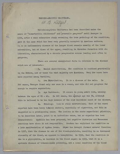 Dr. W. B. Hetzel, "Thrombo-Angitis Obliterans"