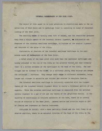 Dr. James O. Wallace, "Internal Derangement of the Knee Joint"