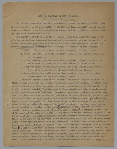 Dr. James A. Lindsay, "Surgical Treatment of Ludwig's Angina"