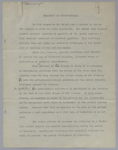 Dr. Henninger, "Treatment of Neurosyphilis"