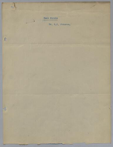 Dr. S. H. Johnson, "Heat Stroke"