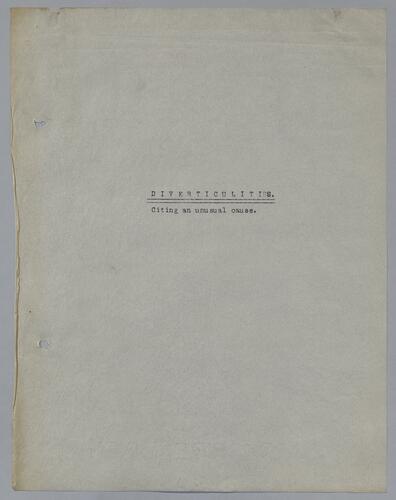 "Diverticulitis, Citing an Unusual Cause"