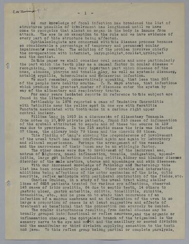 Dr. C. W. [Jennings?], Oral sepsis as a causal factor in ocular disease