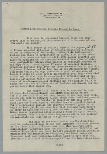 Dr. R. H. Harrison, "Tracheo-Esophageal Fistula Caused by Lues"
