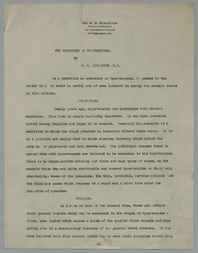 Dr. F. G. Schleiter, "The Treatment of Hypertension"