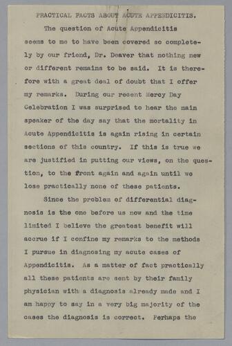 Dr. Nelson P. Davis, "Practical Facts About Acute Appendicitis"