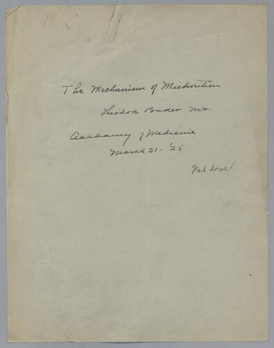 Dr. Theodore Baker, "The Mechanism of Micturition"