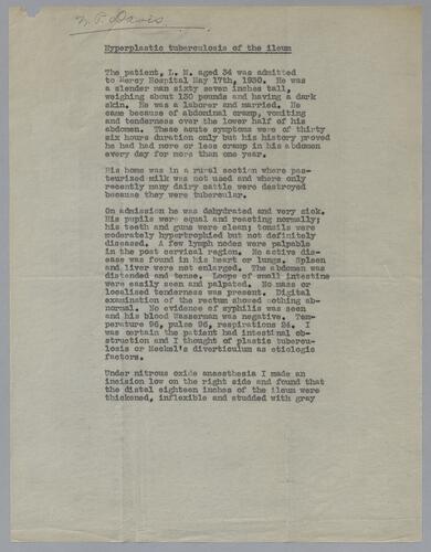 Dr. Nelson P. Davis, "Hyperplastic Tuberculosis of the Ileum"