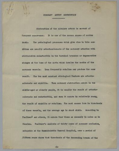 "Coronary Artery Obstruction"