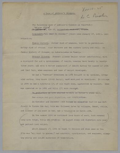 Dr. L. C. Bixler, "A Case of Addison's Disease"