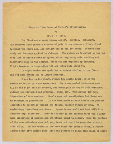 Dr. F. L. Todd, "Report of Two Cases of Meckel's Diverticulum,"