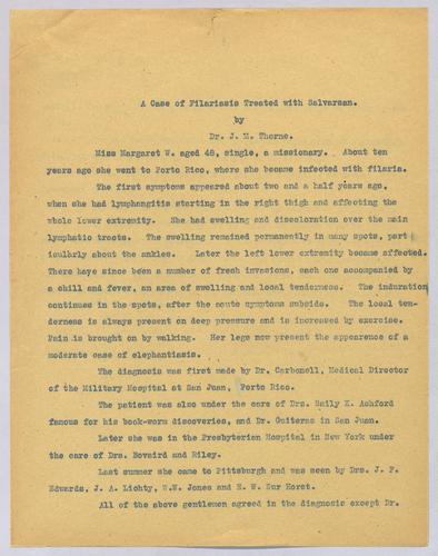 Dr. J. M. Thorne, "A Case of Filariasis Treated with Salvarsan,"