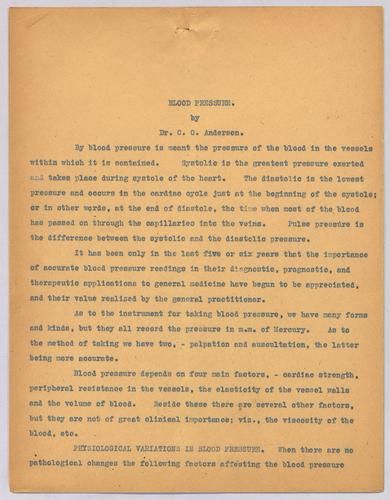 Dr. C. C. Anderson, "Blood Pressure,"