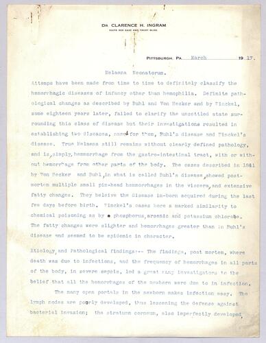 Dr. Clarence H. Ingram, "Melaena Neoatorum"