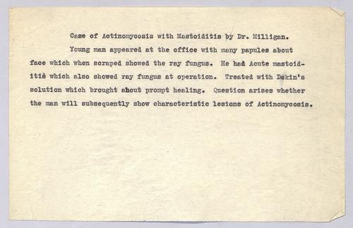 Dr. Milligan, "Case of Actinomycosis with Mastioditis,"