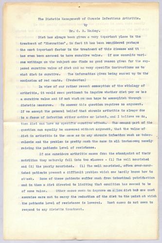 Dr. C. B. McAboy, "The Dietetic Management of Chronic Infectious Arthritis,"