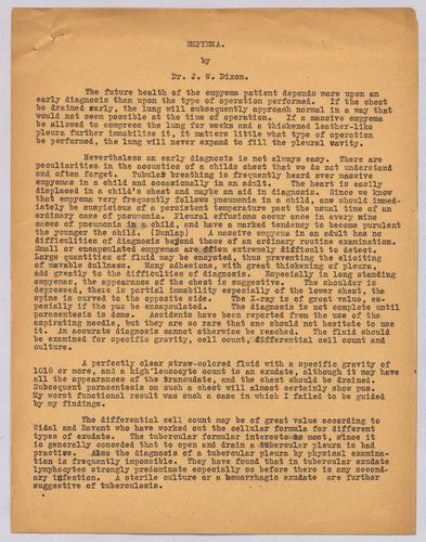 Dr. J. W. Dixon, "Empyema,"