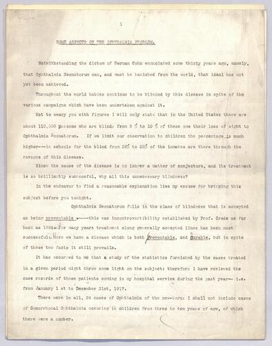 "Some Aspects of the Ophthalmia Problem"