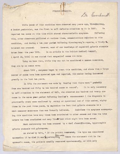 Dr. Everhardt, "Pyloric Stenosis"