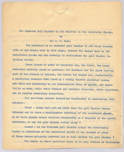 Dr. C. C. Gaub, "The Infected Gall Bladder in its Relation to its Associated Glands,"