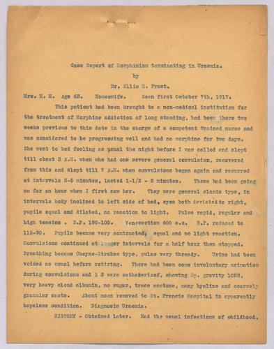 Dr. Ellis M. Frost, "Case Report of Morphinism Terminating in Ursemia,"
