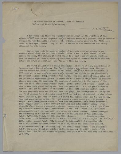 Dr. C. C. Hartenau, "The Blood Picture in Several Types of Anemia Before and After Speenectomy"