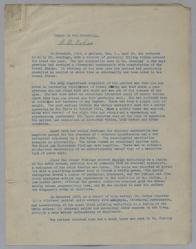 Dr. Benson A. Cohoe, "Tumors of the Hypophysis