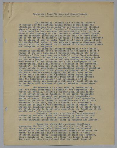 Dr. Benson A. Cohoe, "Supraneal Inaufficiency and Organotherapy"