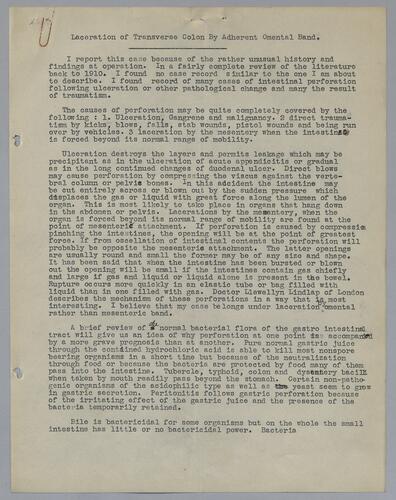 Dr. N. P. Davis, "Laceration of Transverse Colon by Adherent Omental Band"