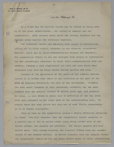 Dr. Jos. C. Chail, The sympathetic and somatic nervous systems