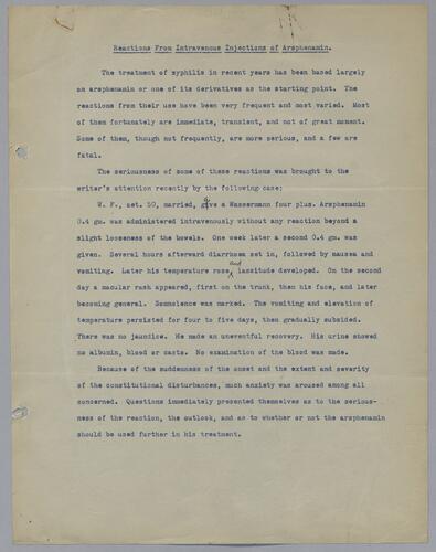 Dr. L. C. Bixler, "Restrictions from Intravenous Infections of Arsphenamin"