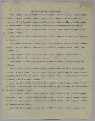 "Modern Methods in the Dispensary"