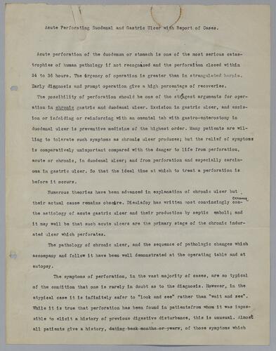 "Acute Perforating Duodenal and Gastric Ulcer with Report of Cases"