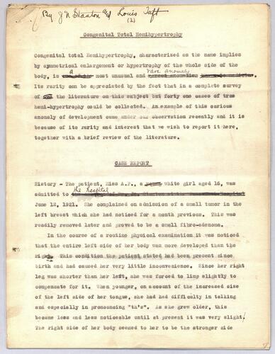 Dr. J. N. Stanton and Louis Taft, "Contenital Total Hemihypertrophy"