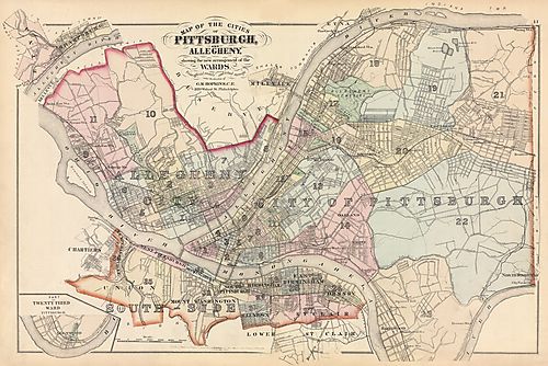 Map of the Cities of Pittsburgh, Allegheny