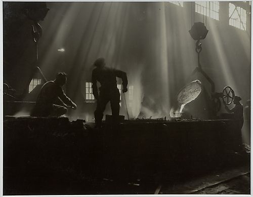 [Steel Workers filling molds with Molten Iron in Foundry, II]