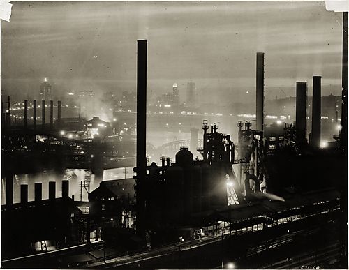 (Industry: Overview of Steel Mill on the Monongahela River at Night)