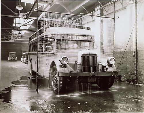 (Transportation: Pittsburgh Motor Coach Co. Bus being Washed)