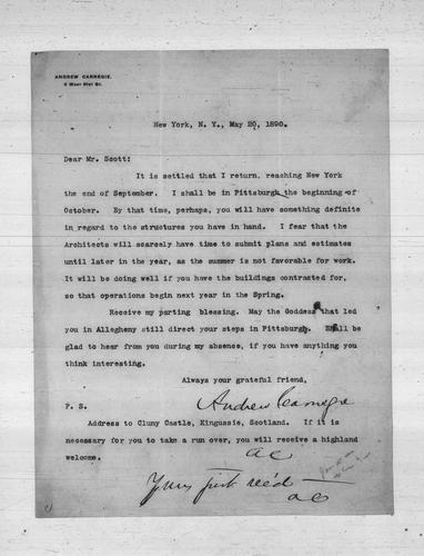 Andrew Carnegie to James B. Scott, Esq., May 20, 1890