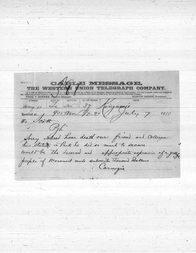 Andrew Carnegie to James B. Scott, Esq., July 7, 1890