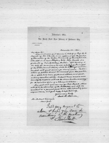 Lewis H. Steiner to Andrew Carnegie, November 22, 1890