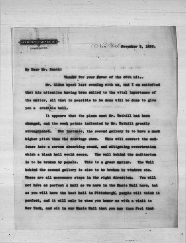 Andrew Carnegie to James B. Scott, Esq., November 3, 1893